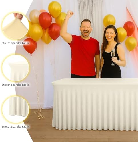 Deep Dream 4 Pack Ivory Spandex Table Covers 4 Foot, Fitted Stretch Tableclothes 24x48 Inch, Wrinkle Free 4FT Fitted Table Clothes with Skirt for Party, Banquet, Wedding and Events - Image 5
