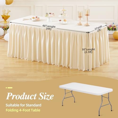 6 Pack Champagne Tablecloths for Rectangle Tables 8ft, Wrinkle Resistant Spandex Tablecover Fitted Stretch Table Cloth with Pleated Ruffle Table Skirts for Party Banquet Dining Birthday Wedding - Image 2