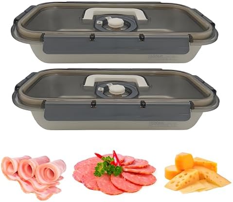 2Pack Deli Meat Container & Bacon Container for Refrigerator & Chease Keeper– 304SS Airtight Fridge Storage Box with Date Tracker, BPA-Free & Dishwasher Safe,Creamy White by VERVEIA