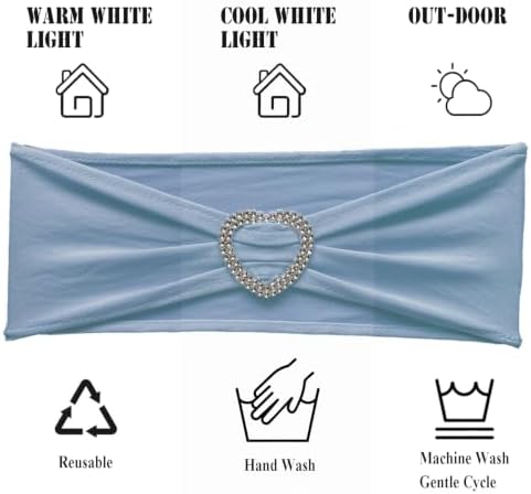 Dusty Blue Chair Sashes 60 Pack Spandex Blue Chair Sashes Bows with Heart Buckle Slider for Wedding Banquet Party Decorations - Image 4