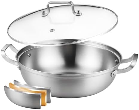 DELARLO Tri-Ply Stainless Steel Hot Pot 11 inch Everyday pan With lid,3.5QT by DELARLOCOOKWARE