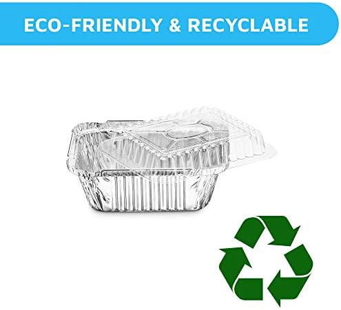 MontoPack Disposable Takeout Pans with Clear Lids | 1lb Capacity Aluminum Foil Food Containers with Strong Seal for Freshness & Spill Resistance | Eco-Friendly & Recyclable | 50-Pack of 5x4” Drip Pan - Image 3