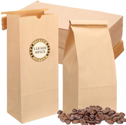 Epakh 80 Pcs 2 lb Kraft Coffee Bags 32oz Resealable Coffee Bean Paper Bag by Epakh