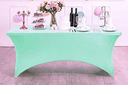 MDS® Pack of 20 Spandex Tablecloth 8FT Tight Fitted Stretch Table Cover – Washable Wrinkle-Free Reusable Elastic Patio Tablecloth for Wedding, Party, Banquet, Trade Show, Event Décor - Sea Green - Image 3