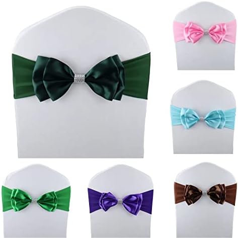 20 PCS Double Bows Stretch Chair Sashes, for Wedding Party Chair Cover Decoration, Spandex Stretch Chairs Bands (Pack of 20 Dark Green) - Image 2