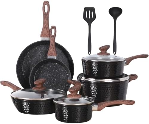 Kitchen Academy Induction Pots and Pans Set Nonstick, Hammered Cookware by KITCHENACADEMYBETTERLIVINGTHROUGHCOOKINGPERFECTION
