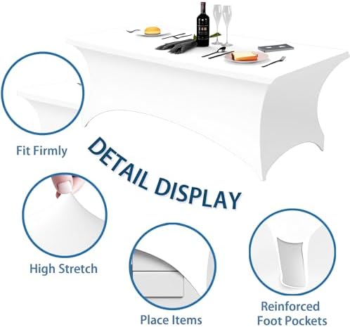 6FT White Table Cloth - 10 Pack Fitted Stretch Rectangle Spandex Tablecloth, Washable Table Cover for Party, Picnic, Wedding, Banquet, Birthday and Festival(30" x 72") - Image 4