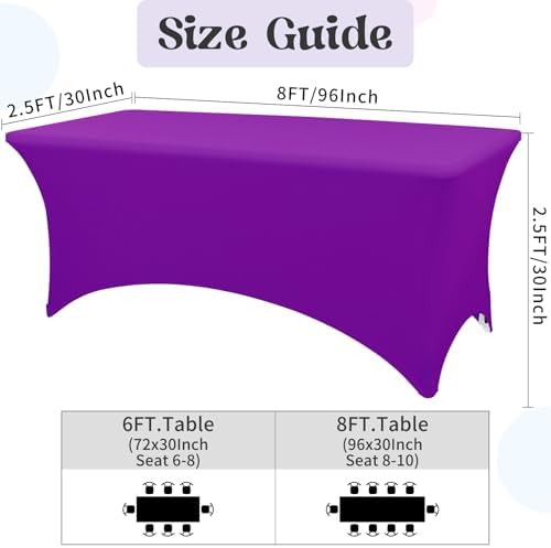 HAISIWLKJ 3 Pack Table Cloth 8ft Purple Tablecloths for Rectangle Folding Table Spandex Fitted Stretch Table Cover Wrinkle Resistant Washable Table Protector for Party, Wedding, Banquet, Festival. - Image 2