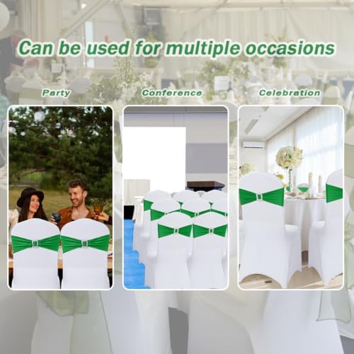 Joccun 120 PCS Spandex Chair Sashes Bows Stretch Chair Cover Band with Buckle Slider Universal Elastic Chair Ties for Wedding Banquet Party Event Decoration (EmeraId) - Image 7