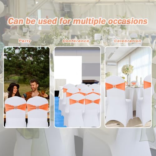 Joccun 120 PCS Spandex Chair Sashes Bows Stretch Chair Cover Band with Buckle Slider Universal Elastic Chair Ties for Wedding Banquet Party Event Decoration (Orange) - Image 7