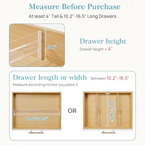 Vtopmart 4 Pack Drawer Dividers for Clothes, 4" High 10.2"-16.5" Adjustable Expandable Dresser Drawer Organizer, Clear Plastic Separators for Dresser, Baby Clothing, Underwear, Cosmetic, Toiletries | Expandable Dresser Drawer Organizer, Clear Plastic S... - Image 3