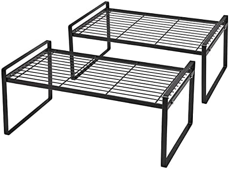Shantton Cabinet Shelf Organizer, Pantry Shelf Rack, Black 16x8.3x7.3 | 2-Pack Stackable Metal Riser Holds 40LBS with Non-Slip Feet for Kitchen Pantry Bathroom Countertop Freezer Cupboard by Shantton