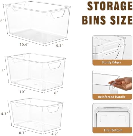 Freebat 12 Pack Pantry Organization and Storage,Clear Plastic Storage Bins | 4Small 4Middle 4Large,Cabinet Organizer, Clear Plastic Storage Containers with Handle,Acrylic Storage Bins for Cabinet,Fridge - Image 2