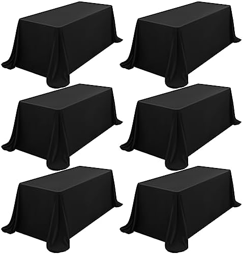 6 Pack Rectangle Tablecloth 90 x 156 inch Black Polyester Table Cloth for 8 Feet Tables,Washable Fabric Stain and Wrinkle Resistant Table Cover Table Clothes for Wedding Parties Banquet Kitchen by FXKS