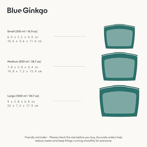 Blue Ginkgo Silicone Food Storage Bags, 3-Pack, Reusable, Made in Korea | Leakproof. Stand Up. Freezer and Dishwasher Safe. (Forest Green) - Image 3