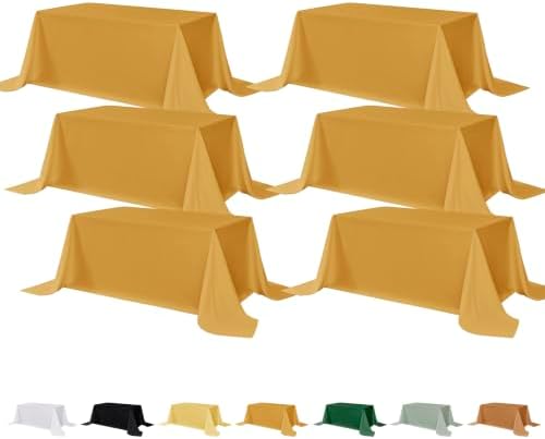 Fitable 6 Pack Gold Tablecloths for Rectangle Tables, 90 x 132 Inch by Fitable