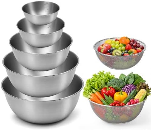 7 Piece Stainless Steel Mixing Bowl Set with Colander for Baking, Cooking by Unknown