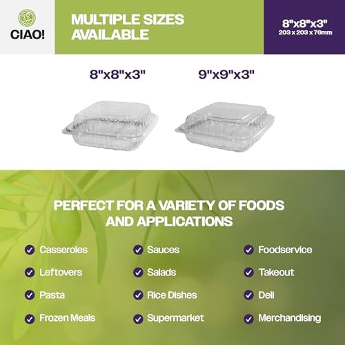 CIAO! 8"x8"x3" 3 Compartment PP Plastic Clear Hinged Container for Take Out (Case of 200) - Image 5