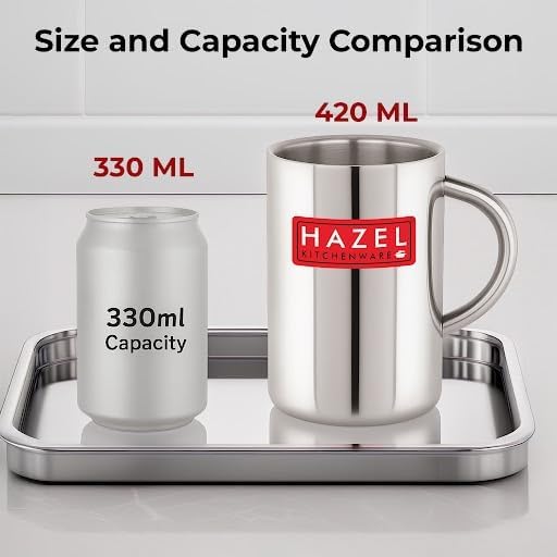 HAZEL 14.2 fl oz Stainless Steel Double Wall Mug for Camping Set of 2 | Insulated Coffee Tea Jugs with Handle, 3.5" - Image 4