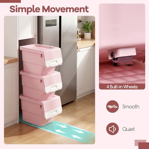 GIANTEX 6 Pack Plastic Stackable Storage Bins with Lids & Wheels, 12.5 QT - Image 4