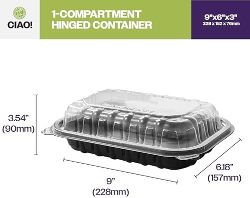 CIAO! 9"x6"x3" Polypropylene Black bottom with Clear Lid Hinged Container 1 Compartment Take Out Container, Microwavable, Recyclable and Reusable, (Case of 150) - Image 4