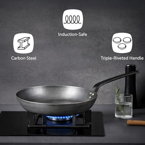 Restaurantware Met Lux 14 Inch Fry Pans, 6 No-Stick Frying Pans - Induction-Ready, Triple-Riveted, Silver Carbon Steel Cooking Skillets, Durable, For Searing, Sauteing, And Browning Food - Image 4