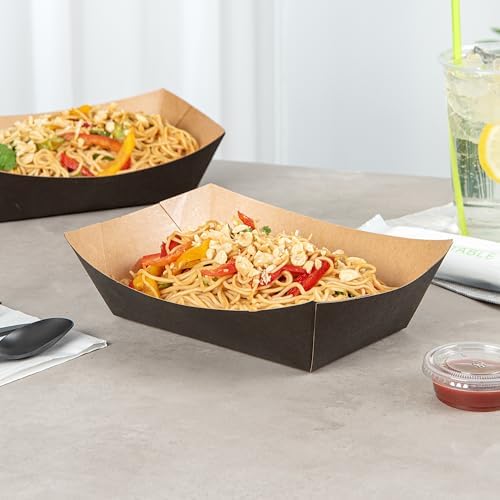 Restaurantware Black Paper lb Food Tray Boat, 8.9 x 6.7 x 2.4 in, 50 Pack - Image 3