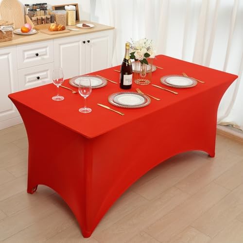 Fixwal 3 Pack 6FT Red Tablecloth Rectangle Spandex Fitted Table Cover - Image 7