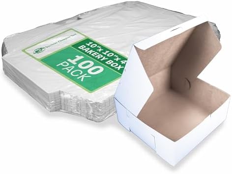 Southern Champion Tray 0973 Premium Clay-Coated Kraft Paperboard White Non-Window Lock Corner Bakery Box, 10" Length x 10" Width x 4" Height, White (Case of 100) by SouthernChampionTray