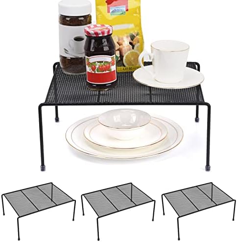 SIBAO Set of 4 Mesh Kitchen Shelves Cabinet Storage Shelf Rack (13.1 x 10.2 Inch) ，Kitchen Bathroom Pantry Cupboard Desk Home Office, Fridge, Non-Slip Plastic Feet (4, Black) by Unknown