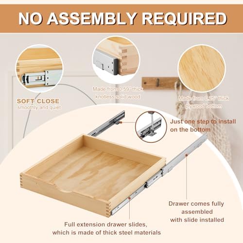 Menkxi 2 Set Wooden Pull out Cabinet Organizer Fully Assembled Slide out Pantry Drawer with Gentle Close Storage Shelf Tray for Base Kitchen Under Sink Bathroom Accessory(Wood Color,21'' X 21'' X 3'') - Image 3