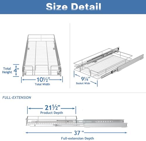 Pull Out Cabinet Organizer 10½" W x 21½" D, Heavy Duty Cabinet Pull Out Shelves, Slide Out Drawers Organization for Kitchen Cabinets Bathroom - Image 3