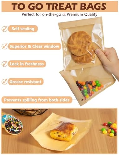 800 Pack Self Sealing Cookie Bags with Seal, 5.9x6.5 Inch Paper Bakery Bags with Window, Grease Resistant To Go Sleeves for Packaging Donut, Snack, Scone, Browni, Small Pastries and other Treats - Image 3