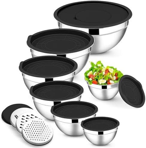 E-far Stainless Steel Mixing Bowls, 7PCS Mixing Bowls with Airtight Lids by E-far