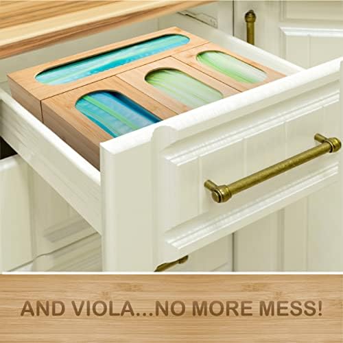 Bartnelli Sandwich bag organizer for Baggie Storage Organization, 5 PC Premium Bamboo Kitchen Drawer Organizer, Bag Holder Dispenser - Image 5