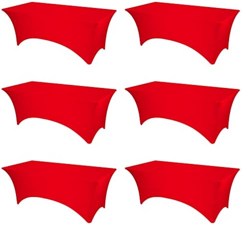BRILLMAX 6 Pack Red Spandex Table Covers for 8ft Rectangle Tables by BRILLMAX