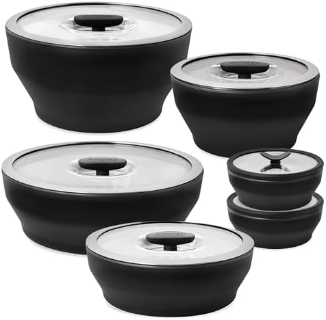 Anyday Onyx Collection 12-Piece Glass Food Storage with Glass Lids | Microwave Cookware Set, Plastic-Free Meal Prep, Stackable Airtight Storage Containers, Microwave Steamer with Vented Lid by Anyday