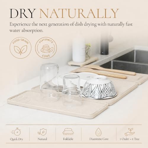 Large Stone Drying Mat for Kitchen Counter, Diatomaceous Earth Foldable Dish Drying Mat, Diatomite & Silicone Fast Water Absorbing Dry Pad, Thick Folding Drainer Mats for Dishes & Countertops - Image 2