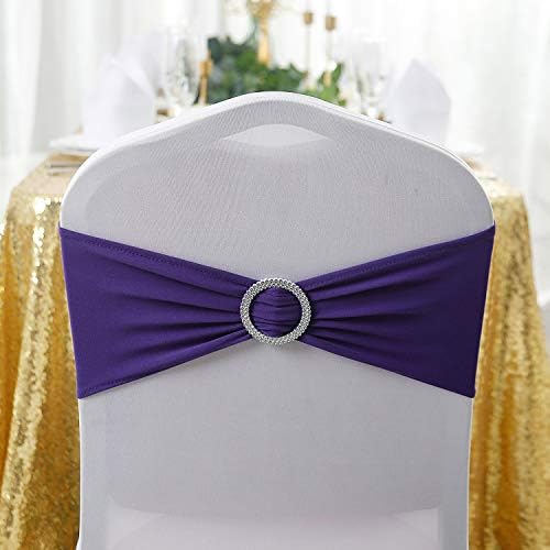 Peomeise 25pcs Purple Spandex Chair Sashes with Buckle Slider for Wedding, Party Decoration - Image 3