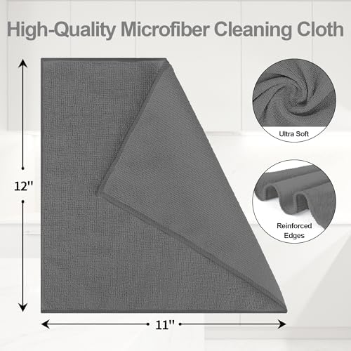 Microfiber Cleaning Cloth, 12 Pack Grey Cleaning Rags,12" X 11" Lint Free Dish Towels Wash Cloths, Reusable Microfiber Towels for Home and Kitchen Bathroom Apartment Cleaning Supplies - Image 2