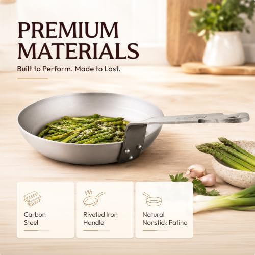 Mauviel M'Steel Black Carbon Natural Nonstick Frying Pan With Iron Handle, 9.4-in, Suitable For All Cooking Surfaces - Image 2