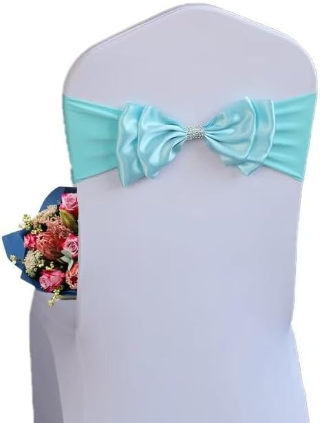 12 PCS Spandex Chair Sash Bow Tied,Elastic Sashes Chair Bands for Wedding Party Reception Events Celebration Banquets Hotel Event Decorations Chairs Decoration(Turquoise) by DDCBNS