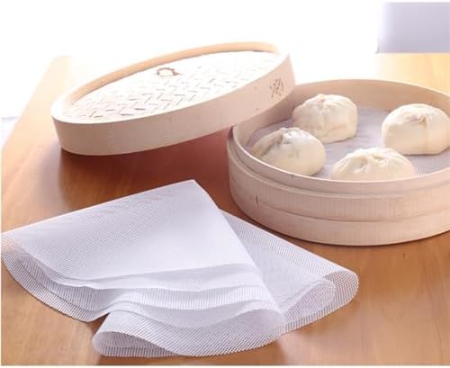 ECYC Ltd 7.1" Non Stick Silicone Steamer Liners White Reusable Round Silicone Steamer Liners Mesh Mat Pad Dim Sum Steamer Basket Liners Bamboo Steamer Liners for Home Kitchen Restaurant Cooking - Image 5