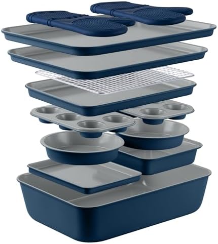 Country Kitchen Nonstick Stackable Bakeware Set - Deluxe Heavy Duty, Durable, Easy Release Baking Set, Denim, 13 Pcs by CountryKitchen