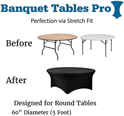 Banquet Tables Pro Black 10 Pack Case 60 Inch 5 Ft Round Tight Fit Stretch Spandex Tablecover for Weddings, Banquets, Parties - Image 3