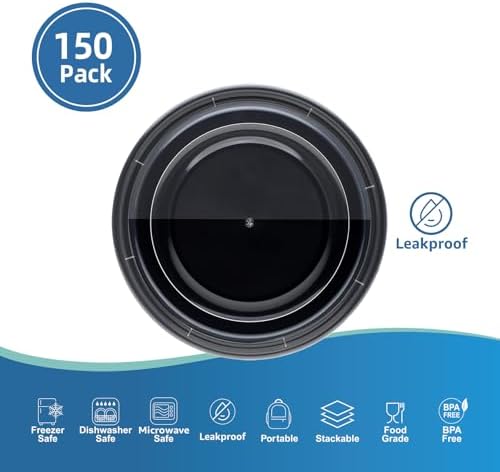 150 Sets 24 oz Disposable Meal Prep Containers with Leak proof Lids | Disposable Round Take Out, Leakproof Lids, BPA Free, Microwave/Dishwasher/Freezer Safe, Reusable Plastic - Image 3
