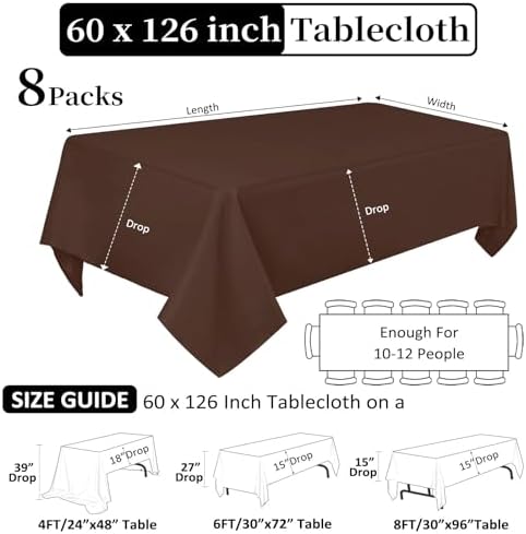 8 Pack Brown Tablecloth Rectangle 60 x 126 Inch for 8 Foot Tables - Image 2