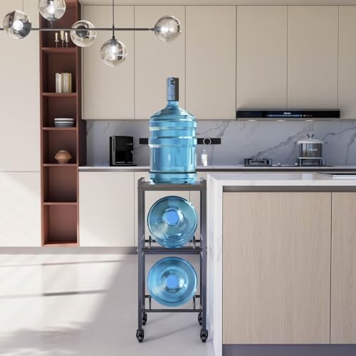 2 Tiers Water Rack Top Storage Shelf with 4 Wheels - Space Saving Dispenser Stand 5 Gallon Water Storage Rack Bottle Jug Holder Organizer/Lockable&Removable Casters/Kitchen Office Garage - Image 3