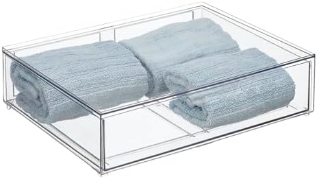 mDesign Wide Plastic Stackable Bathroom Storage Organizer Bin with Pull Out Drawer for Cabinet, Vanity, Shelf, Cupboard, Cabinet, Countertop, Closet Organization - Lumiere Collection - 2 Pack - Clear - Image 7