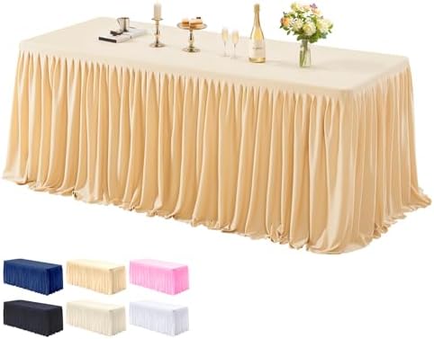 1 Pack Dark Champagne Tablecloths for Rectangle Tables 4ft, Wrinkle Resistant Champagne Table Cover Fitted Stretch Table Cloth with Pleated Ruffle Skirts for Party Banquet Dining Birthday Wedding by Partisky